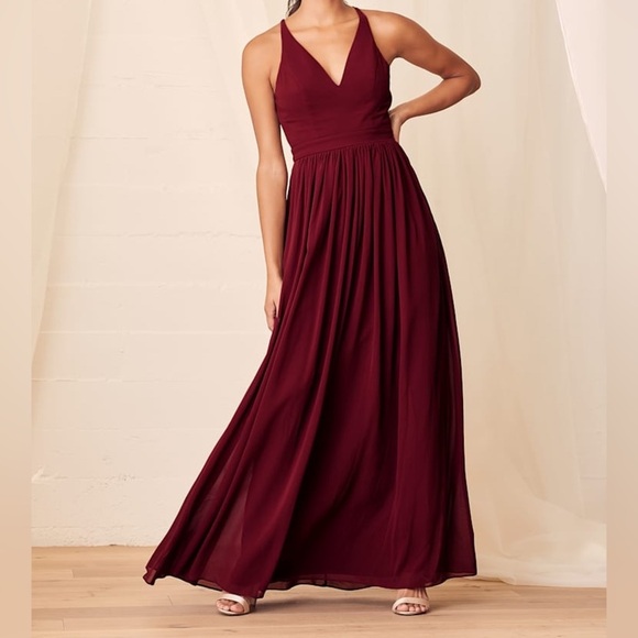 Lulus Dress Burgundy Love Spell Lace Back Maxi Dress Size XS - Picture 13 of 13